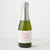 Roze en Gouden Mini Mousserende Wijn Label, Bruids Sparkling Wijnetiket (Voorkant)