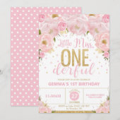 Roze en gouden Miss Vernederful 1e verjaardag Kaart (Voorkant / Achterkant)