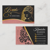 Roze en gouden moderne haarvlechten op salon visitekaartje (Voorkant / Achterkant)