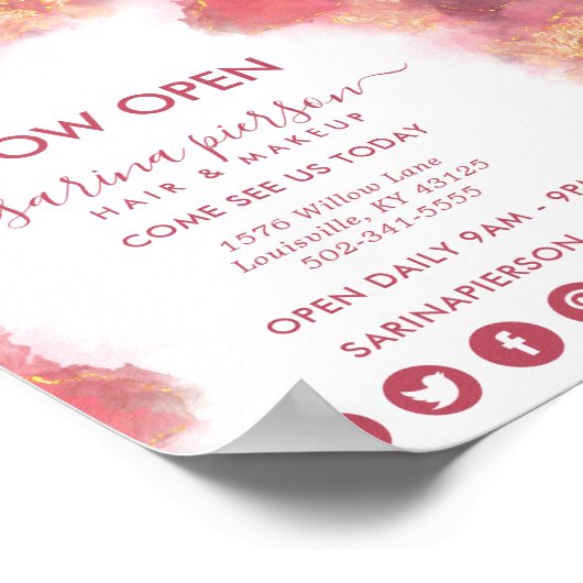 Roze en gouden moderne kunst Vloeibare inkt Poster (Hoek)