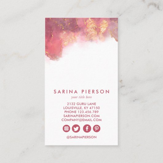 Roze en gouden moderne kunstjuwelen die een beelds visitekaartje (Achterkant)