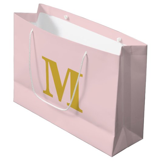 Roze en Gouden Moderne Letter Monogram Groot Cadeauzakje (Voorkant Gekanteld)