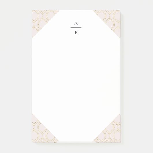Roze en Gouden Ogee Monogrammed Post-it® Notes (Voorkant)