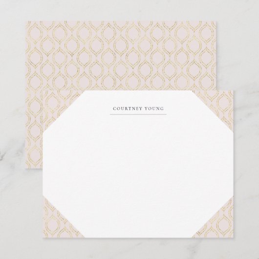 Roze en gouden Ogee Monogrammed Stationery Notitiekaartje (Voorkant / Achterkant)