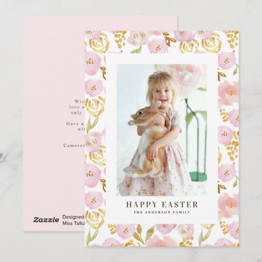 Roze en gouden olievloeren Foto Happy Paast Feestdagenkaart (Voorkant / Achterkant)