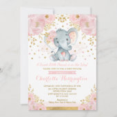 roze en gouden olifant Baby shower Kaart (Voorkant)