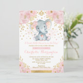 roze en gouden olifant Baby shower Kaart (Staand voorkant)