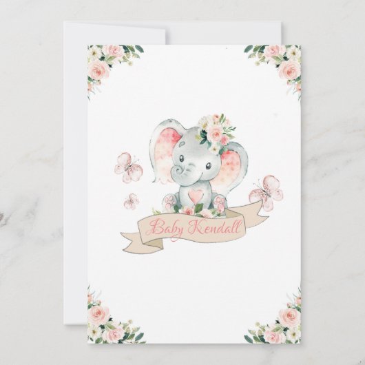 Roze en Gouden Olifant Baby Shower Uitnodiging (Achterkant)