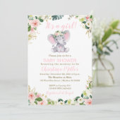 Roze en gouden olifant baby shower uitnodiging mei (Staand voorkant)