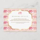 Roze en gouden olifant Indiase bruiloft details Informatiekaartje (Voorkant)