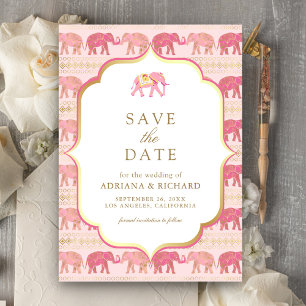 Roze en gouden olifant Indiase bruiloft foto Save The Date