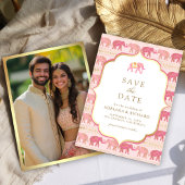 Roze en gouden olifant Indiase bruiloft foto Save The Date