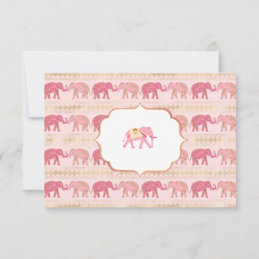 Roze en gouden olifant Indiase bruiloft RSVP Kaartje (Achterkant)