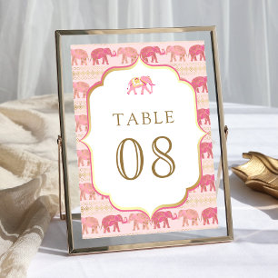 Roze en Gouden Olifant Indiase Trouwdag Kaart