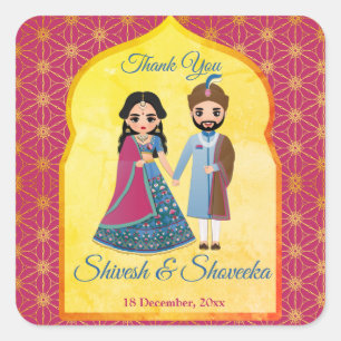 Roze en gouden ontwerp rand Indiaans huwelijksguns Vierkante Sticker