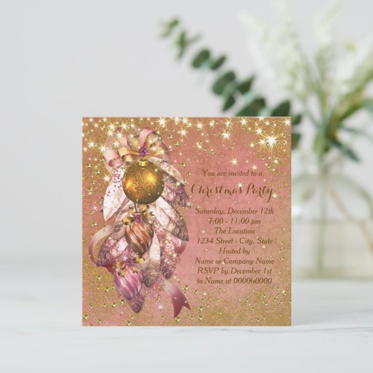 Roze en gouden Ornament kerstfeest Kaart (Staand voorkant)