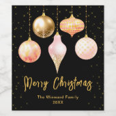 Roze en gouden Ornamenten Vrolijk kerstfeest Wijn Etiket (Enkel label)