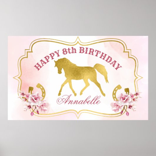 Roze en gouden paard feest draver goud paard banne poster (Voorkant)