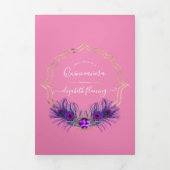 Roze en gouden pacock Quinceañera Drieluik Uitnodiging (Cover)