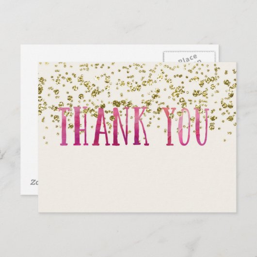 Roze en gouden pailletten dank u Briefkaart (Voorkant / Achterkant)
