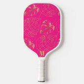 Roze en gouden palmblad patroon | Modern Monogram Pickleball Paddle (Achterkant)