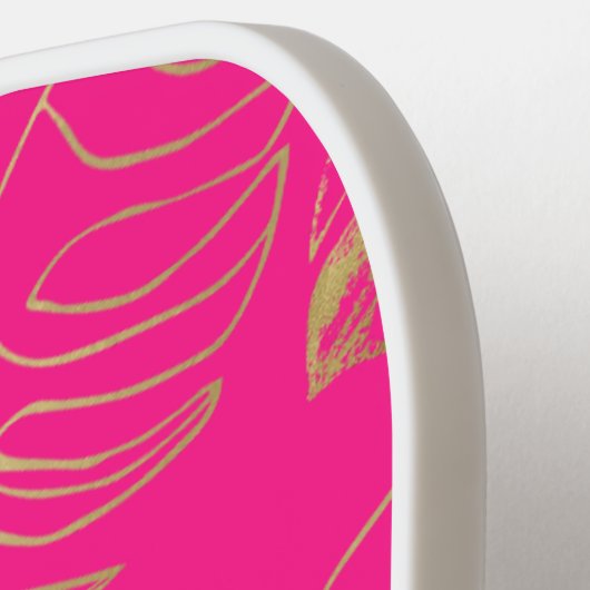 Roze en gouden palmblad patroon | Modern Monogram Pickleball Paddle (Links Detail)