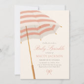 Roze en Gouden Paraplu Meisje Baby Sprinkle Kaart (Voorkant)