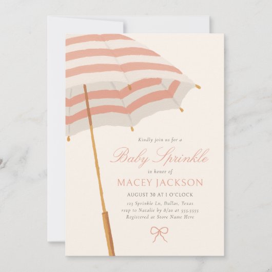Roze en Gouden Paraplu Meisje Baby Sprinkle Kaart (Voorkant)