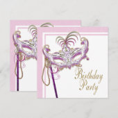 Roze en Gouden Parel Maskerade Feest Kaart (Voorkant / Achterkant)