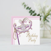 Roze en Gouden Parel Maskerade Feest Kaart (Staand voorkant)