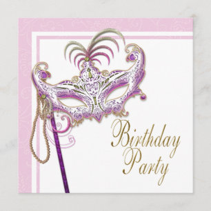 Roze en gouden parel masquerade feest kaart