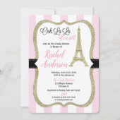Roze en gouden parijs baby shower uitnodiging meis (Voorkant)