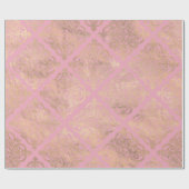 Roze en Gouden Parijs Folie Damast Cadeaupapier (Vlak)