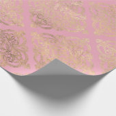 Roze en Gouden Parijs Folie Damast Cadeaupapier (Hoek)