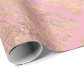Roze en Gouden Parijs Folie Damast Cadeaupapier (Rol Hoek)