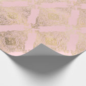 Roze en gouden Parijse folie damast motief Cadeaupapier (Hoek)