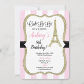 Roze en gouden Parijse verjaardagsuitnodiging voor Kaart (Voorkant)