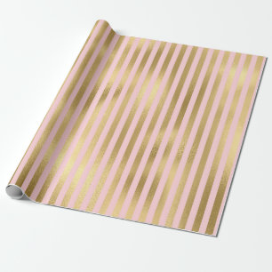 Roze en Gouden Paris Shimmer Folie Stripes Pattern Cadeaupapier