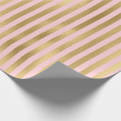 Roze en Gouden Paris Shimmer Folie Stripes Pattern Cadeaupapier (Hoek)