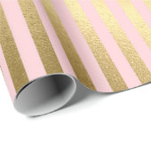Roze en Gouden Paris Shimmer Folie Stripes Pattern Cadeaupapier (Rol Hoek)