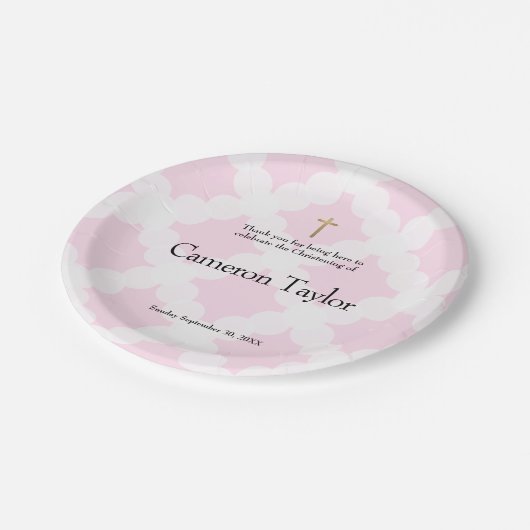 Roze en gouden persoonlijke Baby Christening Papieren Bordje (Gekanteld)