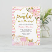 Roze en Gouden Pompoen Baby shower Invitation Kaart (Staand voorkant)