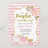 Roze en Gouden Pompoen Baby shower Invitation Kaart (Voorkant / Achterkant)