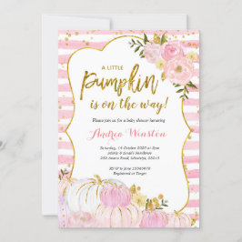 Roze en Gouden Pompoen Baby shower Invitation Kaart