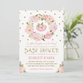 Roze en gouden pompoen Baby shower Kaart (Staand voorkant)