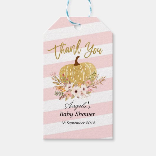 Roze en Gouden Pompoen Dank u Label Cadeaulabel (Voorkant)