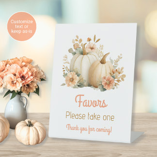 Roze en gouden pompoen feestelijke tafelkaart voor reclamebord met voetstuk