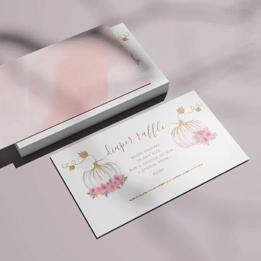 Roze en gouden pompoen luier loterij ticket informatiekaartje