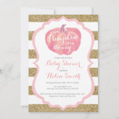 Roze en Gouden Pompoen Meisje Baby shower Uitnodig Kaart (Voorkant)
