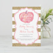 Roze en Gouden Pompoen Meisje Baby shower Uitnodig Kaart (Staand voorkant)